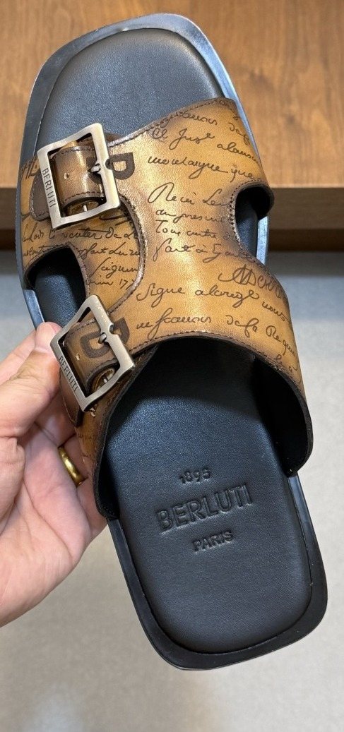 Berluti Patterned Buckle Slide Sandals