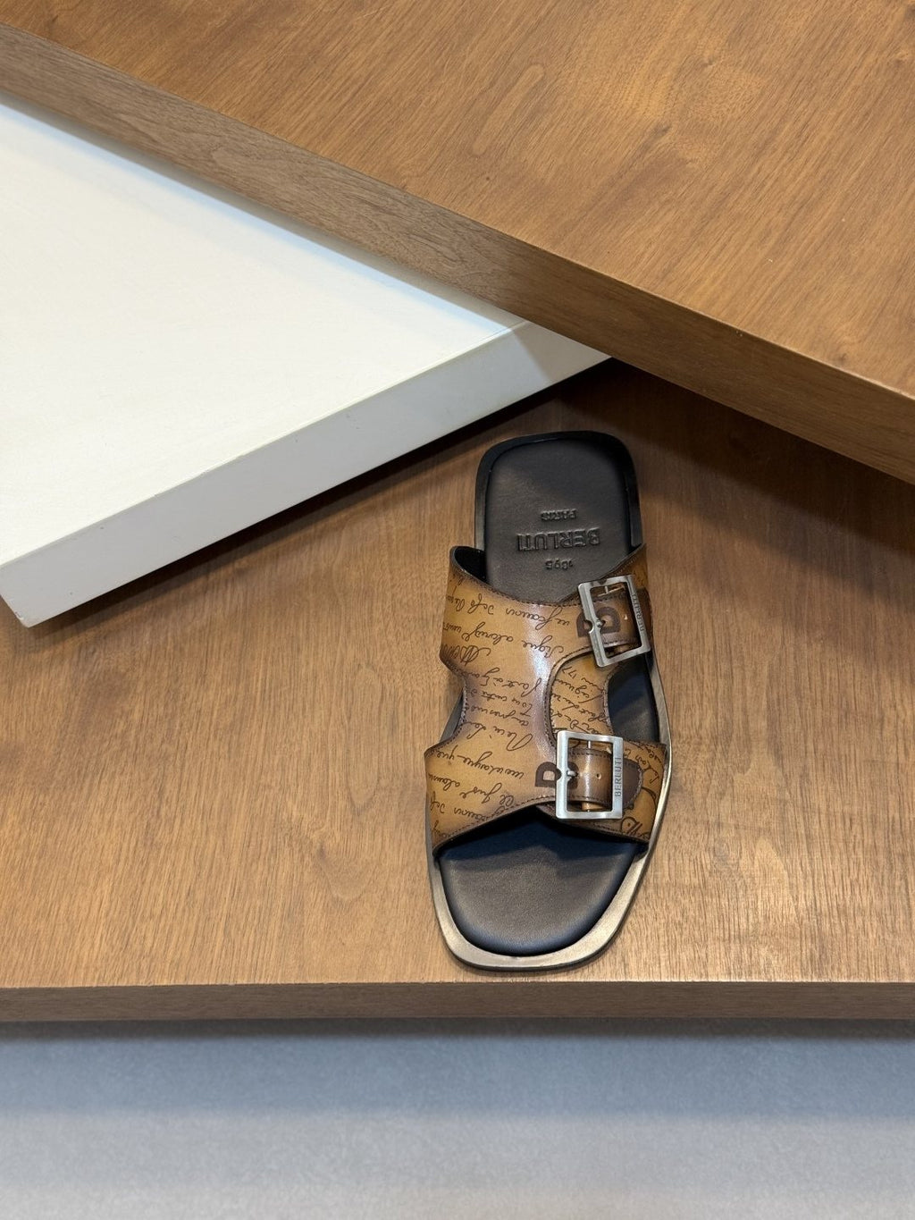 Berluti Patterned Buckle Slide Sandals
