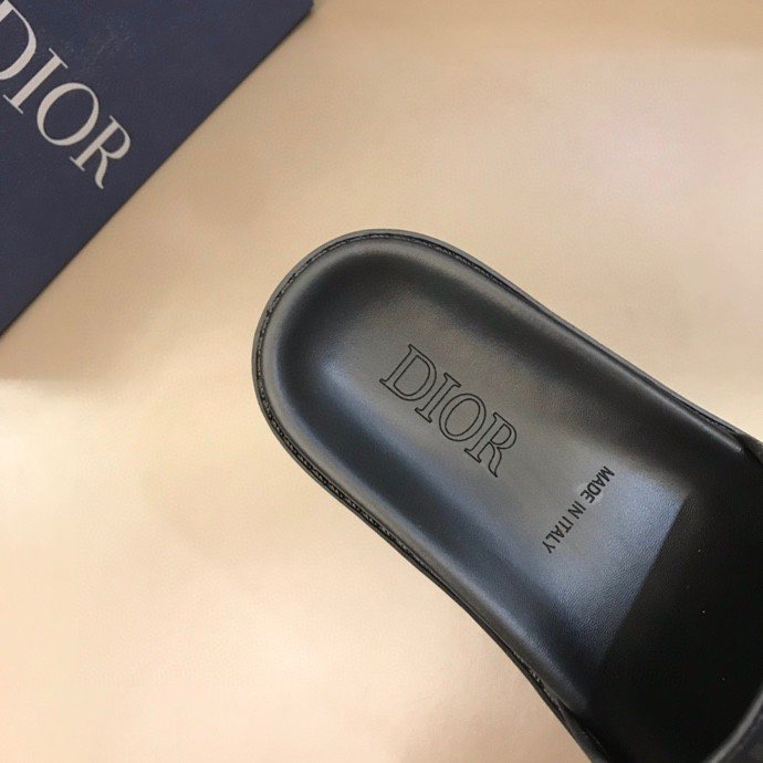 Dior Men's Black Embossed Strap Slide Sandals