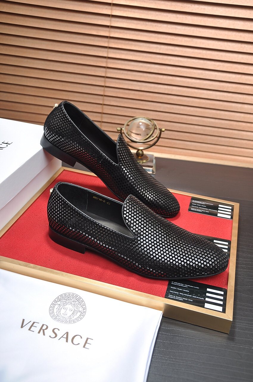 Versace Men's Textured Black Slip-On Shoes