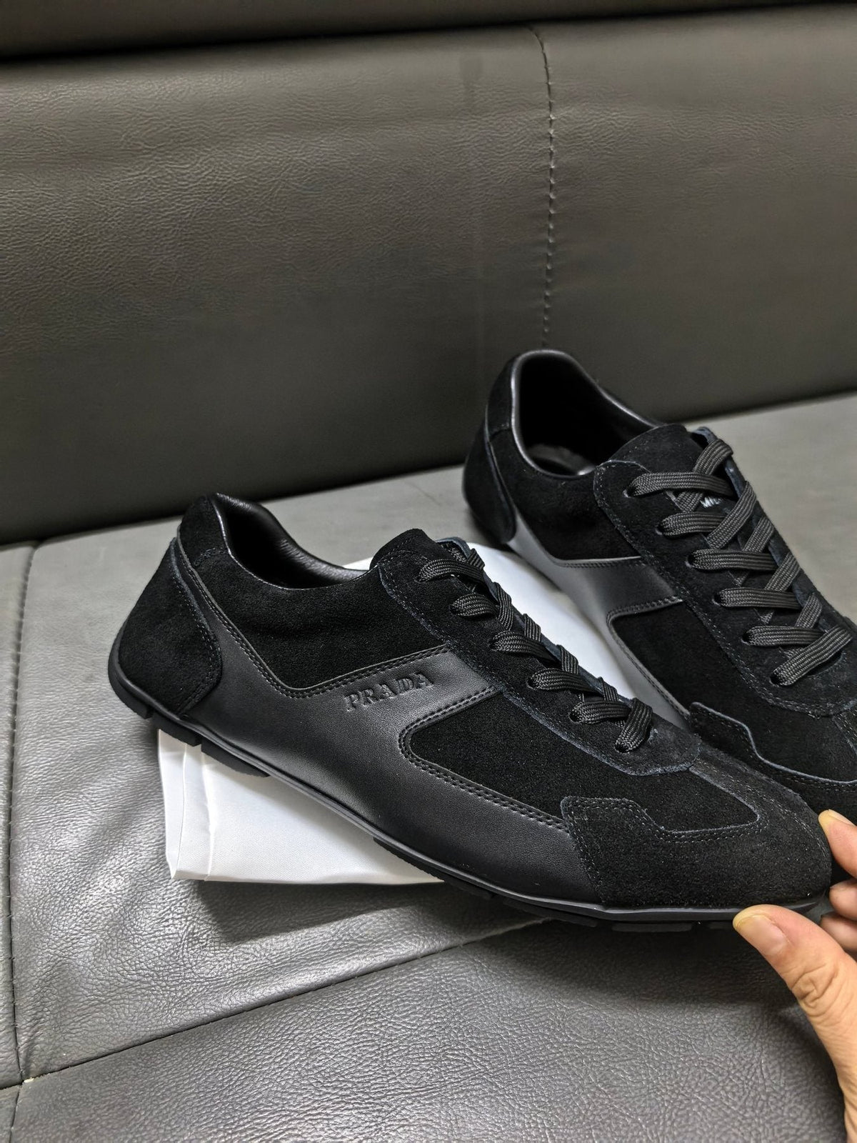 Prada Men's Black Paneled Low-Top Sneakers