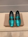 Gucci Men's Metallic Teal Horsebit Loafers