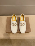 Ferragamo Men's White Hardware Loafers