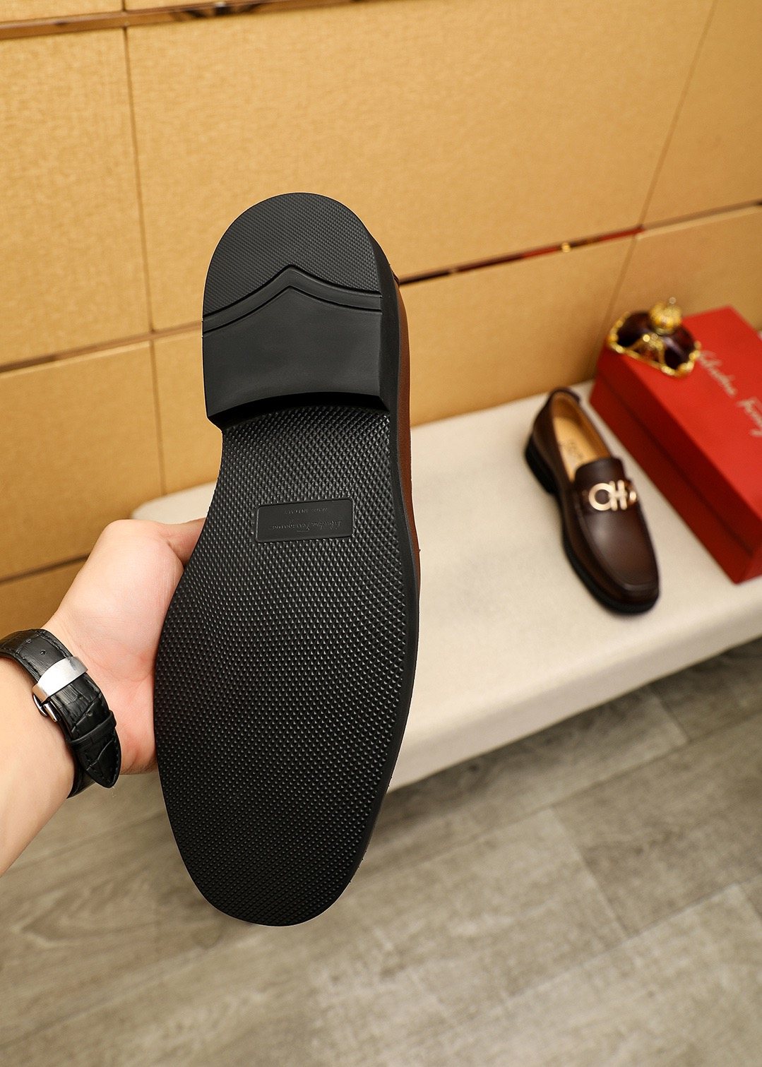 Ferragamo Dark Brown Metal-Bit Loafers