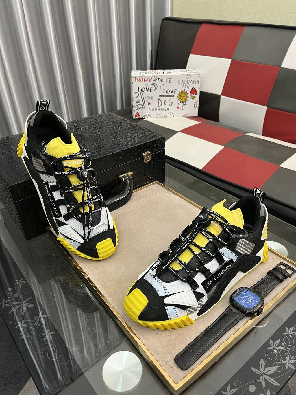 Dolce & Gabbana Black, White & Yellow Sneakers