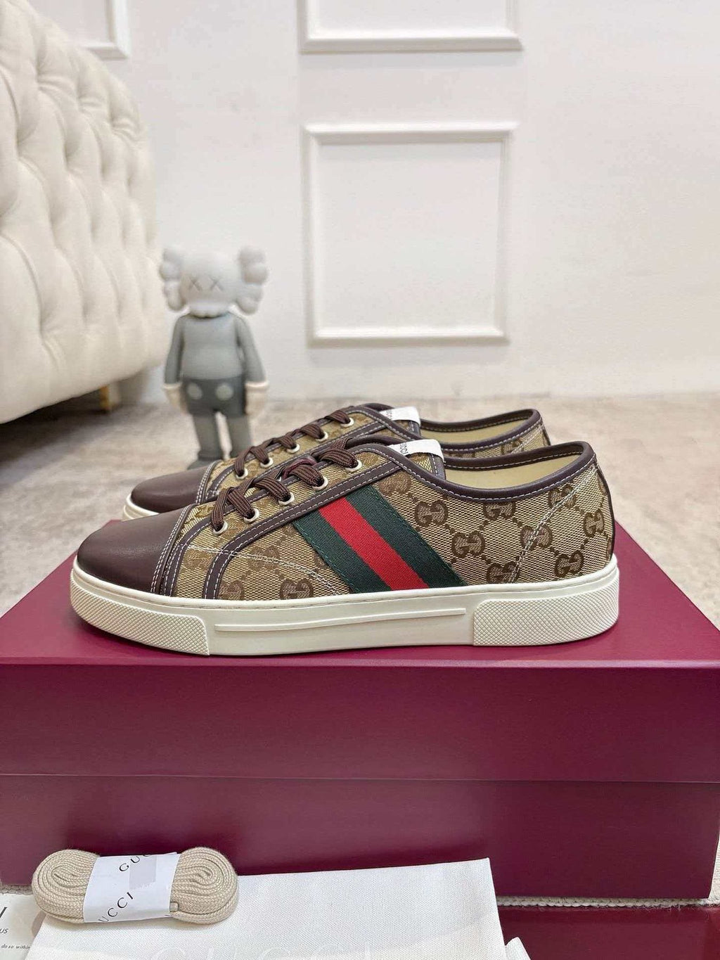 Gucci Brown Monogram Stripe Sneakers