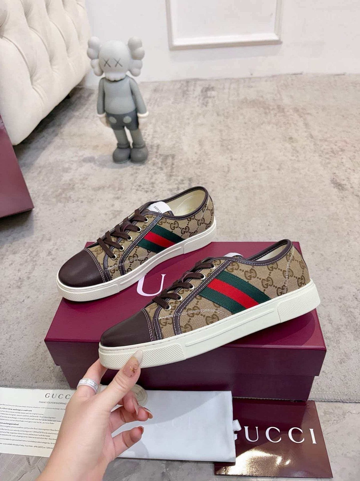 Gucci Brown Monogram Stripe Sneakers