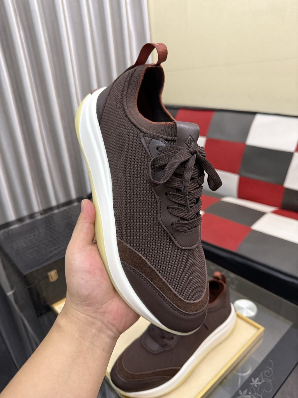 Dark Brown Layered Lace-Up Sneakers