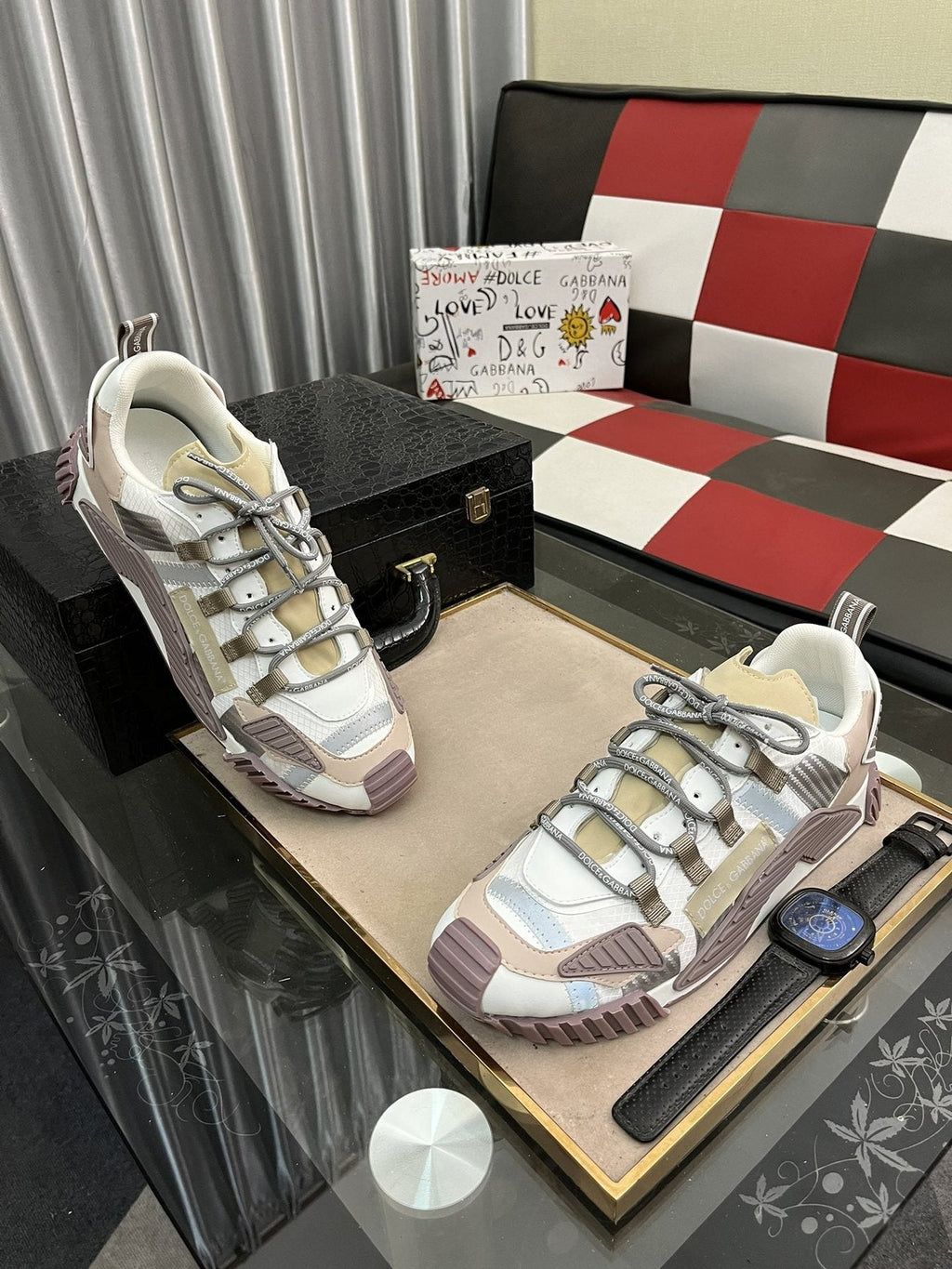 Dolce & Gabbana Cream and Mauve Chunky Sneakers