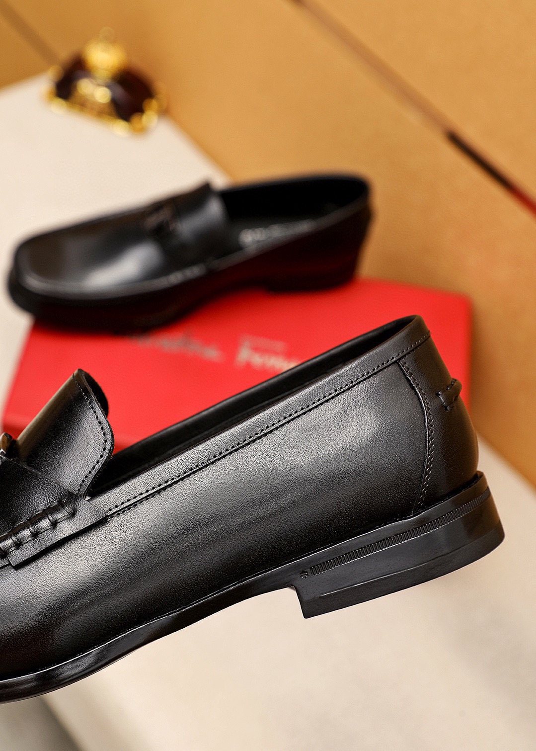 Ferragamo Men's Black Buckle Loafers - Metal Buckle Detail