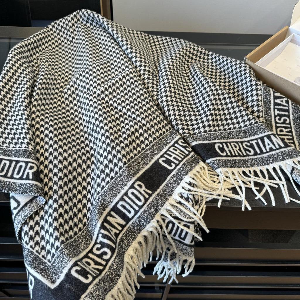 Dior Houndstooth Fringed Square Scarf & Shawl