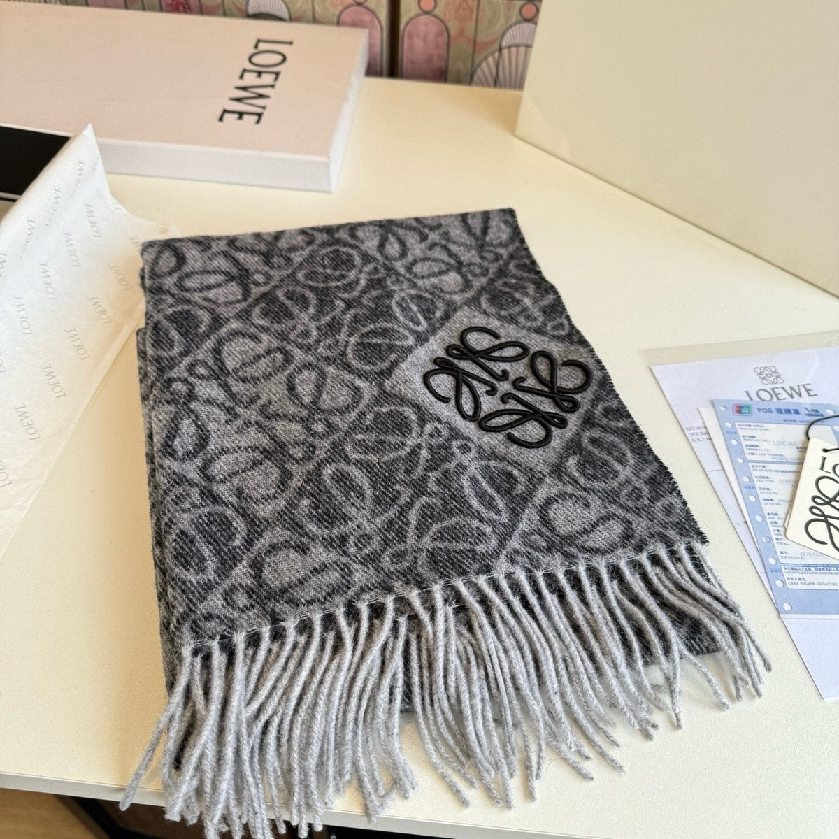 Loewe Reversible Fringe Pattern Scarf