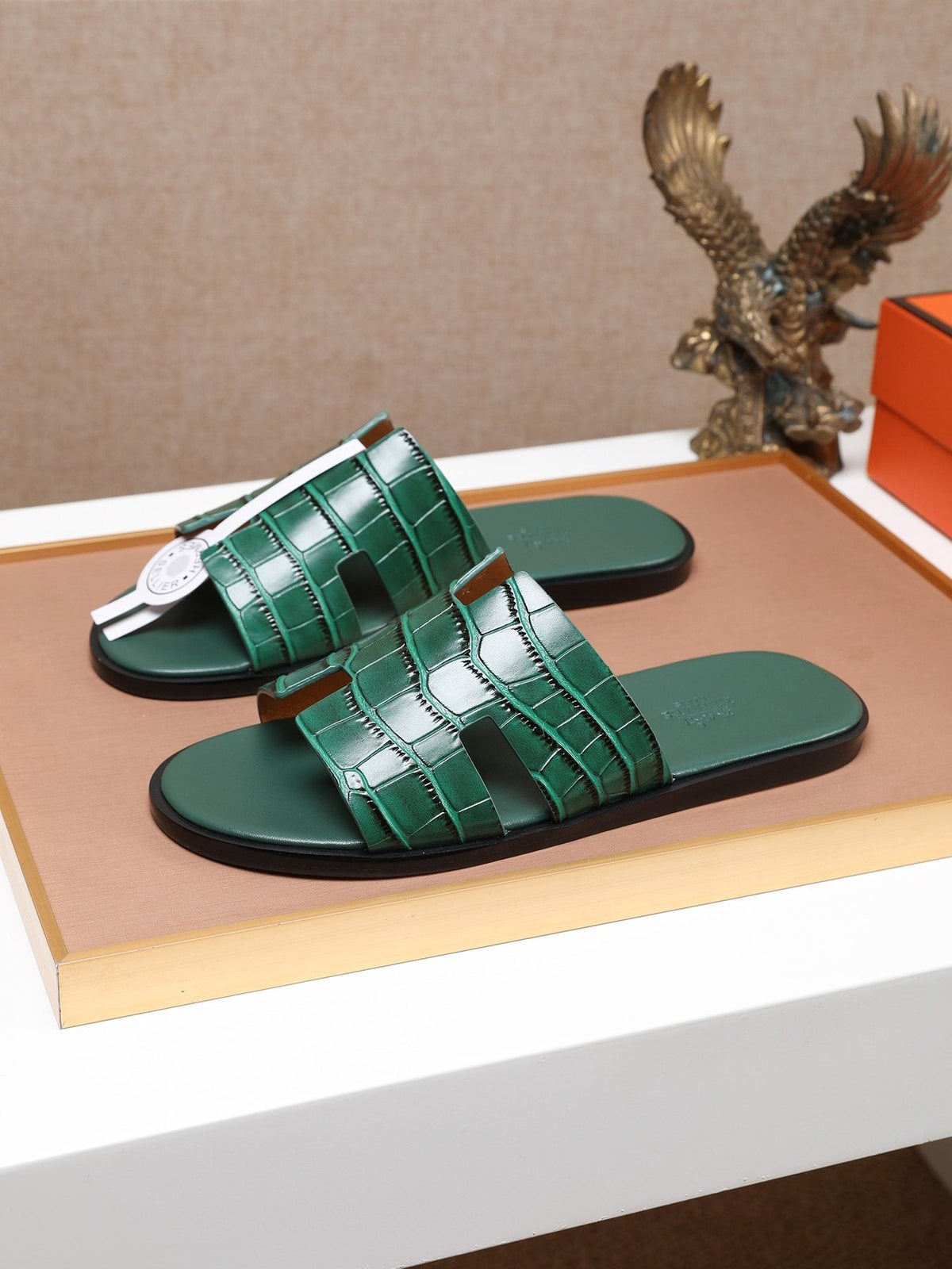 Hermès Croc-Embossed H Slide Sandals