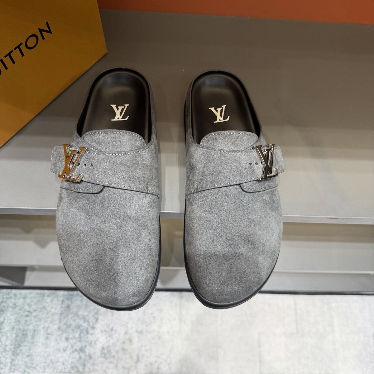 Louis Vuitton Men's Buckled Monogram Mule Shoes