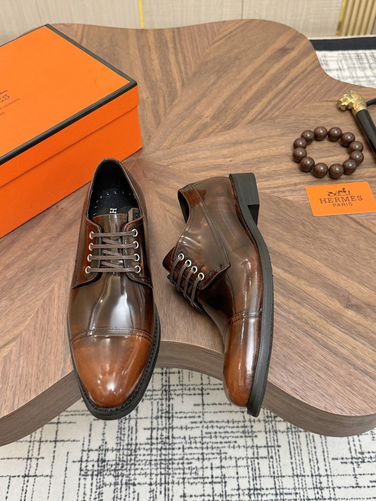 Hermès Polished Leather Lace-Up Dress Shoes
