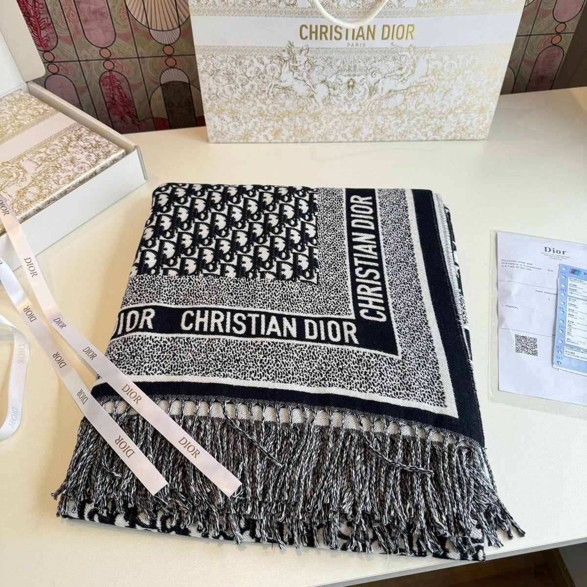 Dior Fringed Monogram Scarf