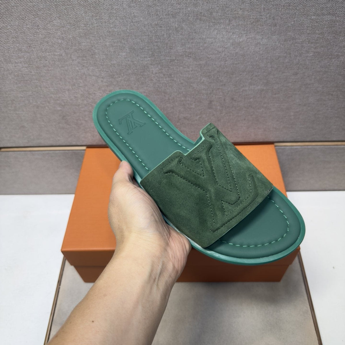 Louis Vuitton Men's Embossed Strap Slide Sandals - Leather Lining