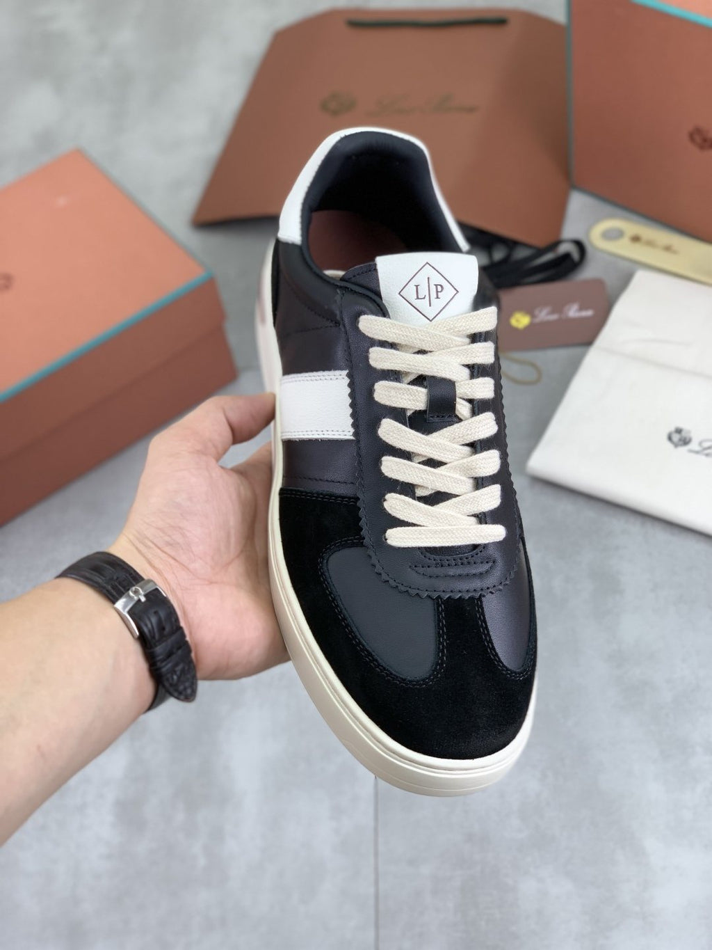 Loro Piana Contrast Stripe Low-Top Sneakers