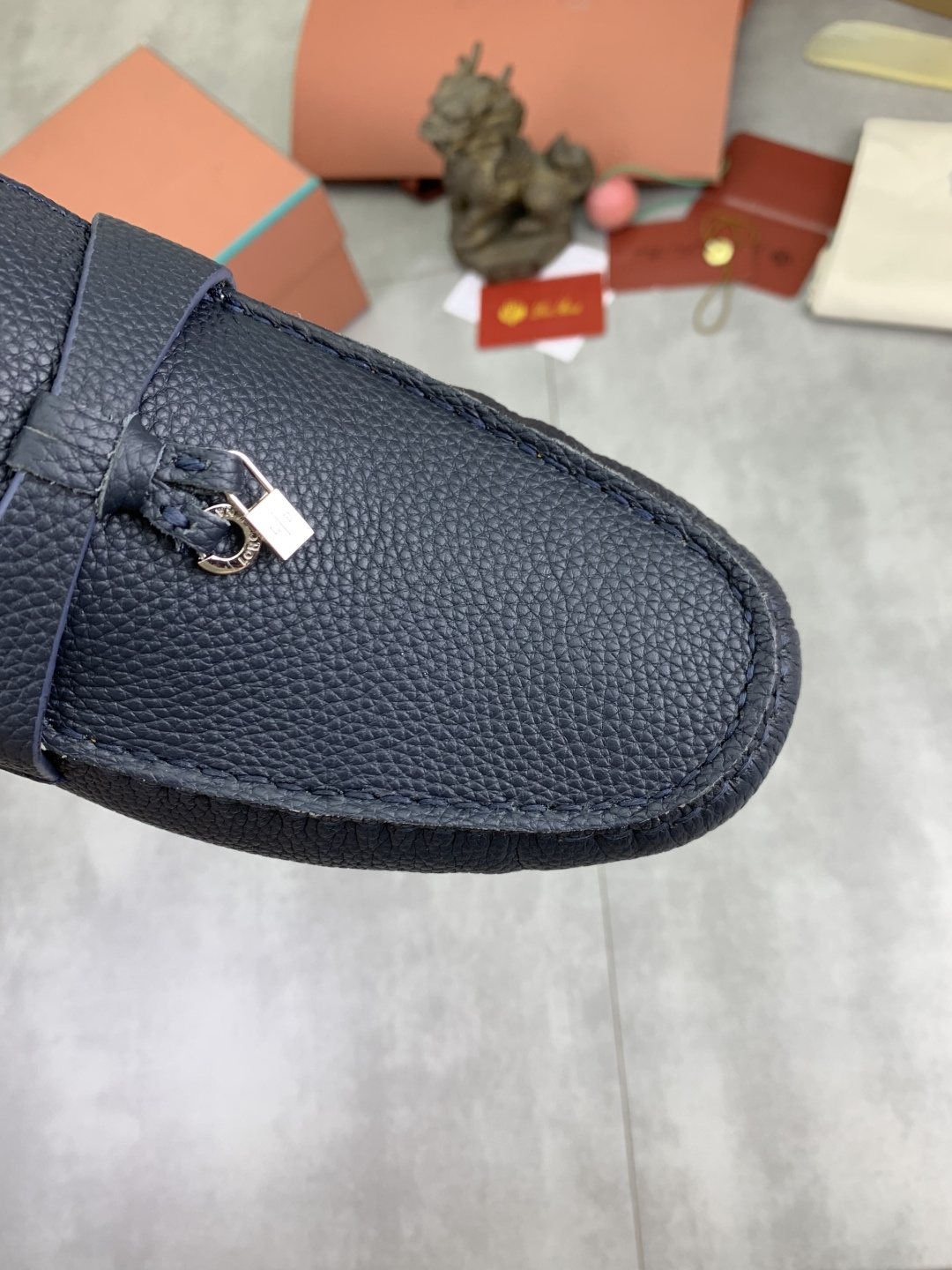 Loro Piana Dark Navy Blue Moc-Toe Loafers
