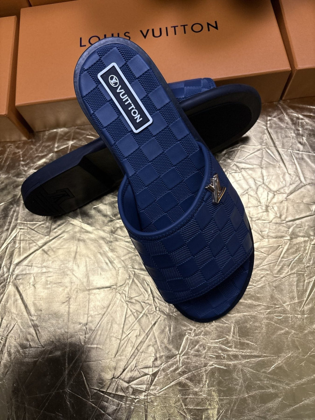 Louis Vuitton Checker-Pattern Slide Sandals