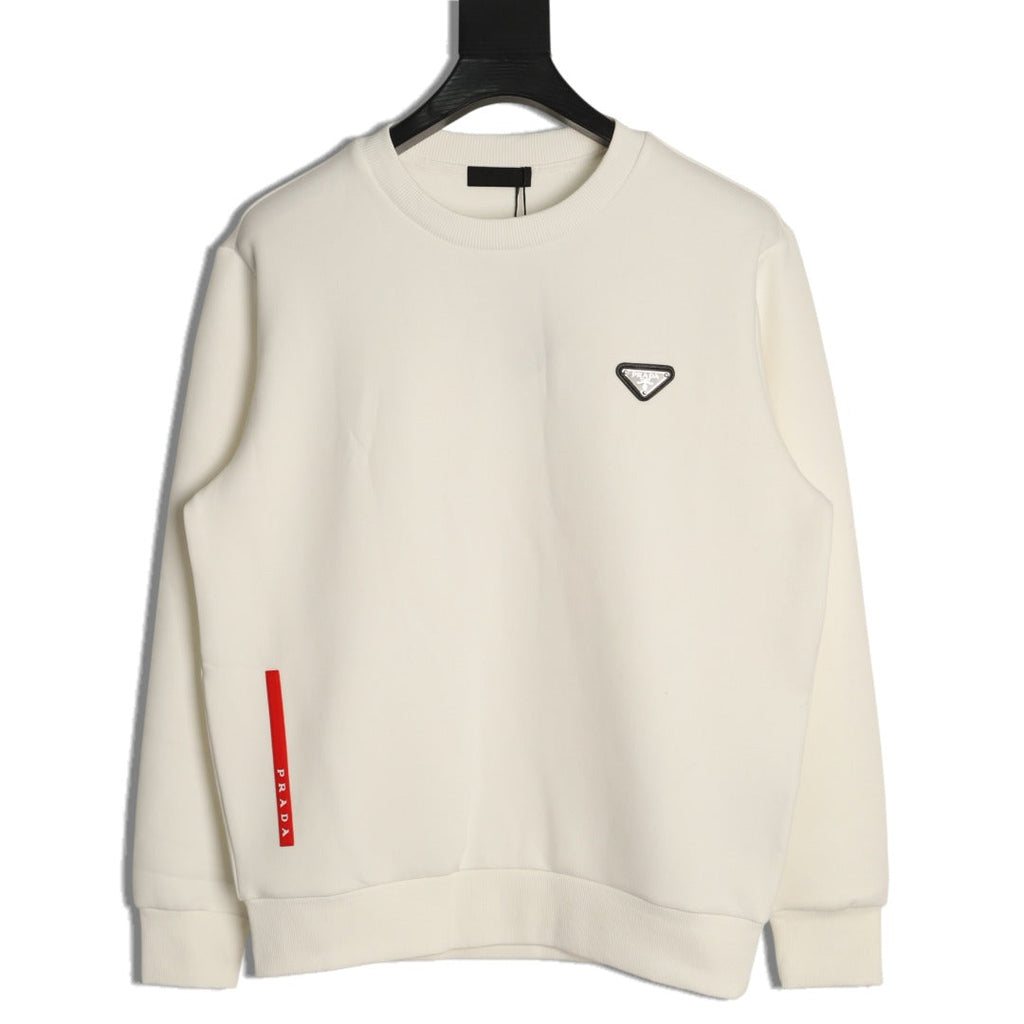 Prada Triangle-Detail Crewneck Sweatshirt with Red Silicone Trim