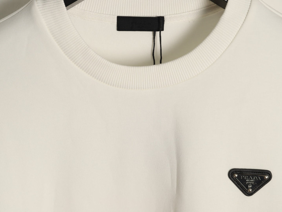 Prada Triangle-Detail Crewneck Sweatshirt with Red Silicone Trim