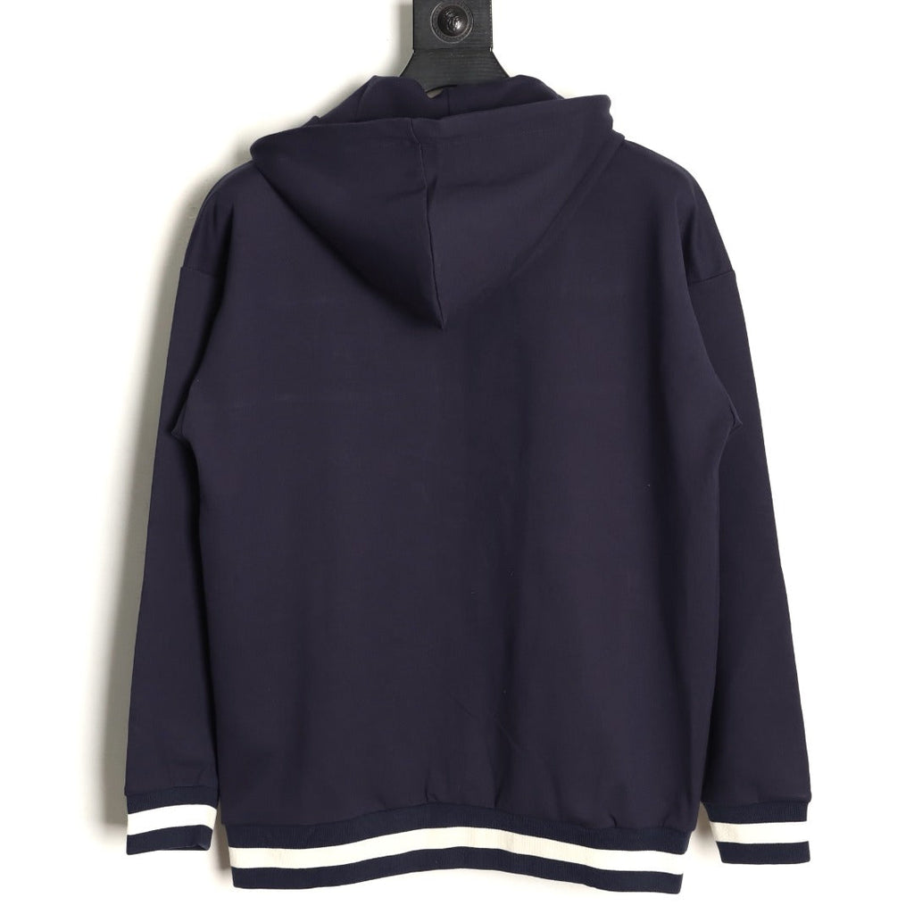 Gucci Chest-Logo Contrast-Stripe Hooded Zip Jacket - Navy