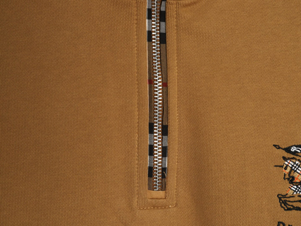 Burberry Equestrian-Detail Collared Half-Zip Sweatshirt - Camel