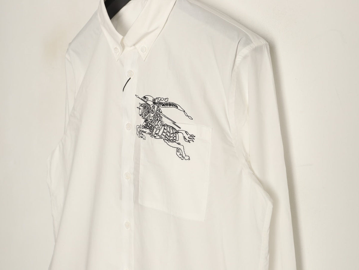 Burberry Equestrian Pocket-Detail Long-Sleeve Shirt - Cream